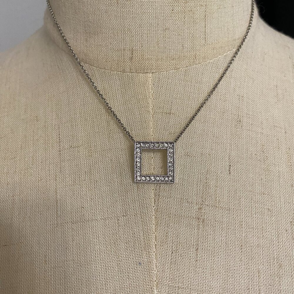 Modern Square Silver Necklace with CZ
